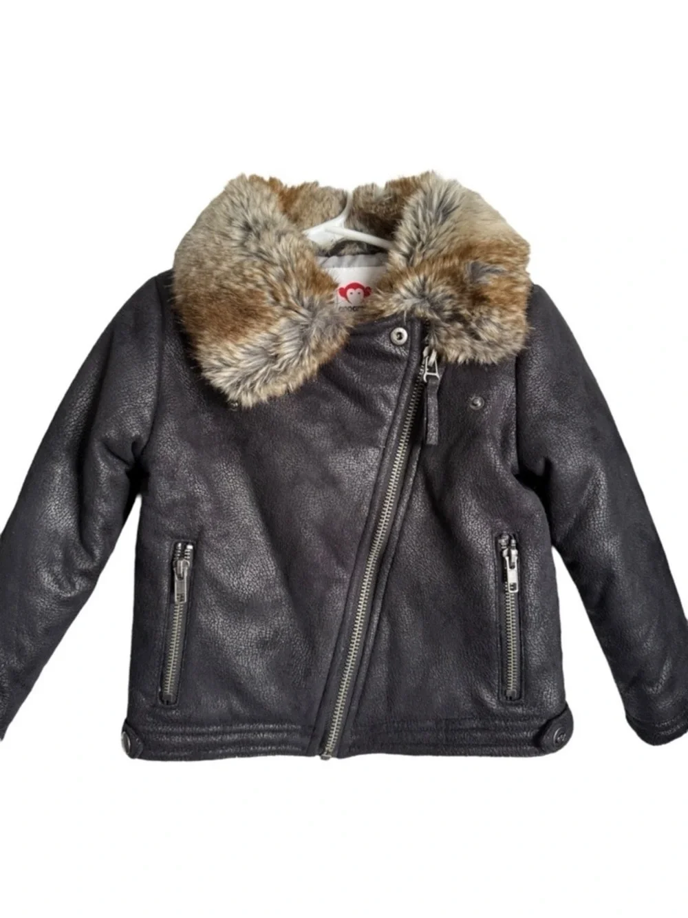 Appaman Moto Jacket Girls Size 5 Black Faux Fur Trim Collar Faux Leather Winter